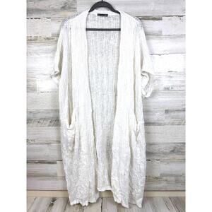 Chalet Et Ceci Womens M White Lightweight Knit Duster Cardigan Cover-Up Beach